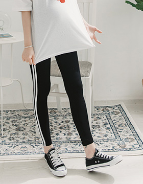61347 Maternity Wear: Sporty side color matching double roller thin leggings yoga waist M-XL NT.390