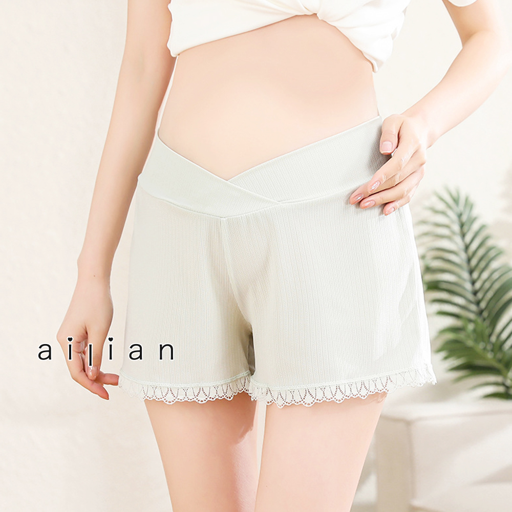 61385 孕婦褲 清涼冰絲低腰蕾絲安全短褲 M-XXL $190