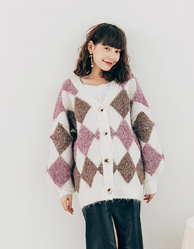 62518 孕婦裝 菱格紋QQ毛絨毛衣外套 NT.1380