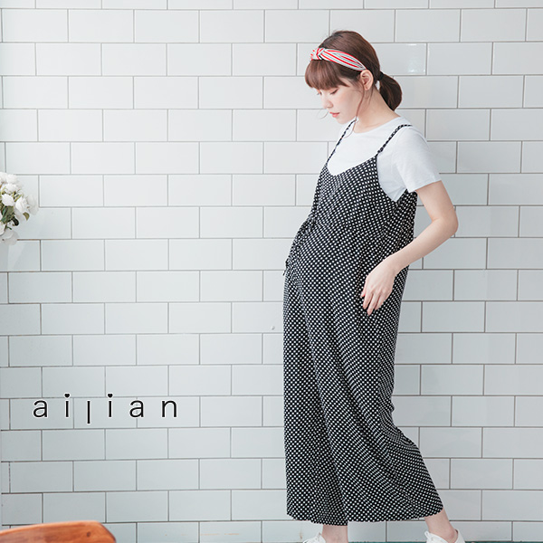 Maternity sling pant print with full dotted and drawstring waistline , made in Korea