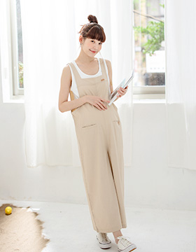 631187 Maternity Wear: Back large V-shaped leather standard pocket cotton and linen hanging wide pants, Made in Korea NT.790