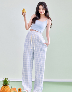 631541 孕婦褲 時尚百搭格紋輕柔直筒長褲 M-XL NT.432