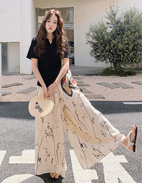 631553 孕婦褲 夏日清爽水墨花色垂墜寬褲 M-XXL NT.590