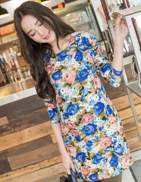 640705 Long  Elastic Maternity Top with Floral Print, Shipped from Korea NT.390