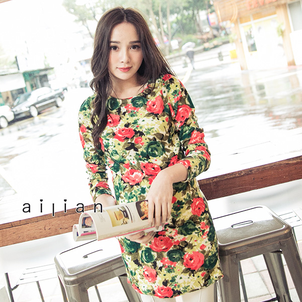 Long  Elastic Maternity Top with Floral Print, Shipped from Korea