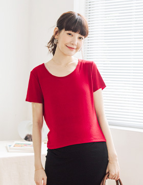 642050 Maternity Wear: Big U-neck ribbed stretch cotton top, Made in Korea NT.290