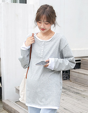 642229 孕婦裝 百搭層次假二件領口排釦上衣 NT.690