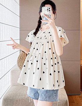 642316 孕婦裝 甜美愛心圖案層次傘版雪紡上衣 NT.590