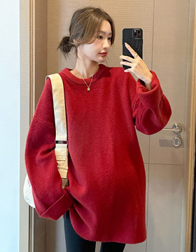 642400 孕婦裝 寬鬆顯瘦柔軟彈性針織圓領套頭長版毛衣 NT.790