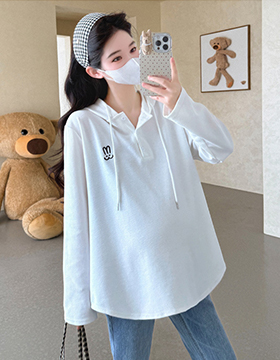 642412 孕婦裝 韓版休閒刺繡寬鬆顯瘦連帽百搭長袖上衣 NT.490