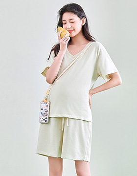 642426 孕婦裝 輕柔舒適顯瘦V領套裝 M-L NT.520