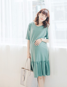 651484 Maternity Wear: Pretty back horizontal stripe cutout cotton dress, Made in Korea NT.490