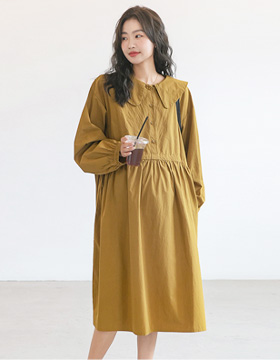 652010 孕婦裝 簡約甜美娃娃領側綁帶素面洋裝 NT.790
