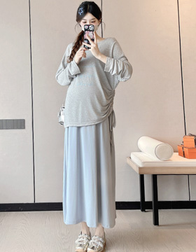 652300 孕婦裝 二件式慵懶韓系抽繩字母防曬上衣+迷人顯瘦長版洋裝 NT.890