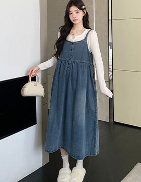 652311 孕婦裝 韓版經典百搭細肩帶牛仔背心裙 洋裝 NT.690