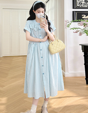 652368 孕婦裝 甜美清新藍白條紋蝴蝶結顯瘦洋裝 NT.690