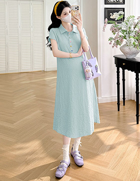 652382 孕婦裝 彩色釦翻領肌理感短袖洋裝 NT.432