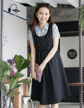 65737 孕婦裝 素面蝴蝶結抓折後綁帶洋裝 NT.590