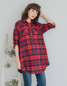 670485 English Style Checkered Nursing Shirt with Side Opening M-L NT.490