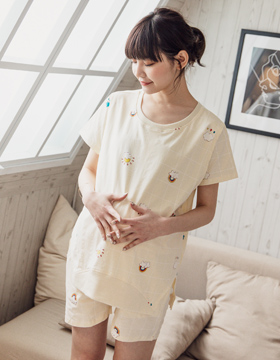 670525 哺乳衣 輕巧可愛小圖案側開格子套裝 瑜珈腰圍 M-L NT.590