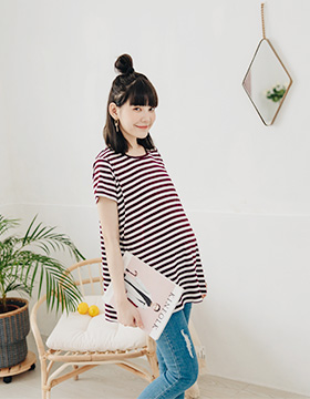 670637 Maternity Wear: Simple thin horizontal stripes, straps, side open tops, Made in Korea NT.490