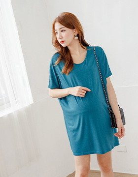 670717 Breastfeeding Suit: Back cross design plain side open long top, Made in Korea NT.490