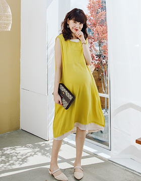 670727 Breastfeeding Suit: Fresh texture fake two-piece sleeveless chiffon dress, Made in Korea NT.590