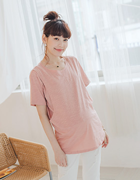 670729 Breastfeeding Suit: Neckline crossover side open slub cotton top M-L, Made in Korea NT.390