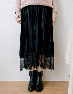 631002 Maternity elegant textured flannel splice lace pleated skirt  with adjustable waistline M-L NT.590