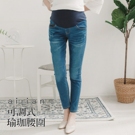 631178 Maternity Wear: Knee-stitched cat scratch brush color jeans, adjustable yoga waist S-XXL