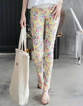 63415 Floral Print Maternity Pants with Narrow Legs and Adjustable Waist M-XL, MIT NT.490