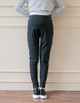 63917 孕婦褲 素色打折哈倫褲 可調式瑜珈腰圍 F-XXL NT.490