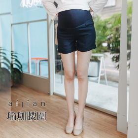 63924 孕婦褲 褲管反折滑布質感短褲 瑜珈腰圍 M-XXL