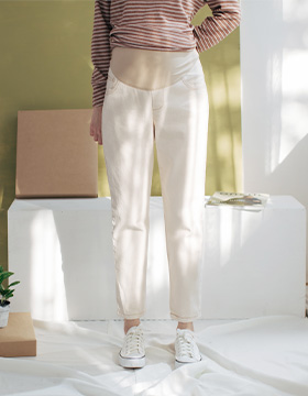 660636 Maternity Wear: Slimming sideline line cream trousers adjustable yoga waist S-L, Made In Korea NT.980