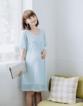 670490 Elegant Dotted Lacy Nursing Dress with Pull Up Side Opening NT.590