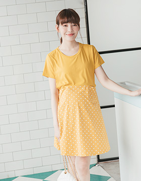 670534 Side Opening Nursing dress with Plain Top and Dotted Skirt NT.490