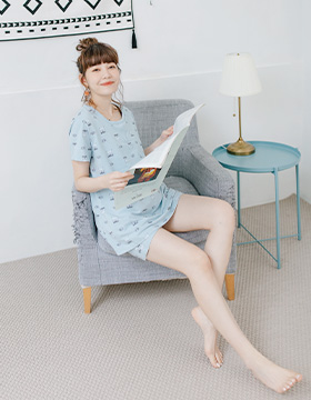 670642 Breastfeeding Suit: Glasses Bear Short Sleeve Upper Side Pajamas Set Yoga Waist M-L, Made in Korea NT.590