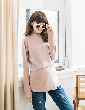 670828 哺乳衣 立領素面上掀側開厚棉上衣 M-L NT.490